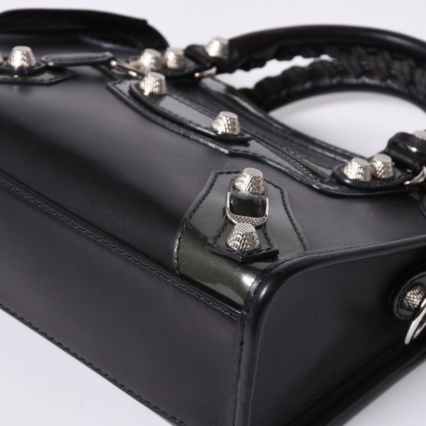 Very Good Condition BALENCIAGA Giant Mini City Handbag Shoulder Bag 2way Black 509544 Silver Hardware Used 4a000045