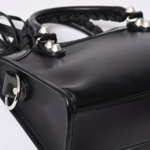 Very Good Condition BALENCIAGA Giant Mini City Handbag Shoulder Bag 2way Black 509544 Silver Hardware Used 4a000045