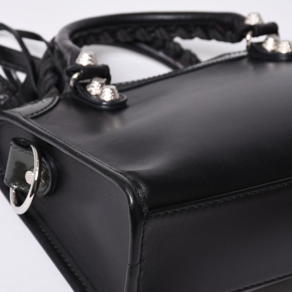 Very Good Condition BALENCIAGA Giant Mini City Handbag Shoulder Bag 2way Black 509544 Silver Hardware Used 4a000045
