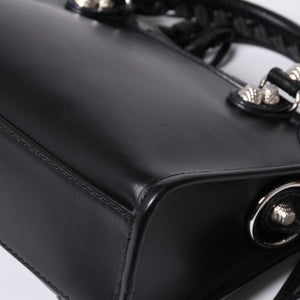 Very Good Condition BALENCIAGA Giant Mini City Handbag Shoulder Bag 2way Black 509544 Silver Hardware Used 4a000045