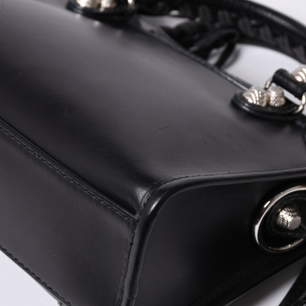 Very Good Condition BALENCIAGA Giant Mini City Handbag Shoulder Bag 2way Black 509544 Silver Hardware Used 4a000045