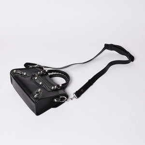 Very Good Condition BALENCIAGA Giant Mini City Handbag Shoulder Bag 2way Black 509544 Silver Hardware Used 4a000045