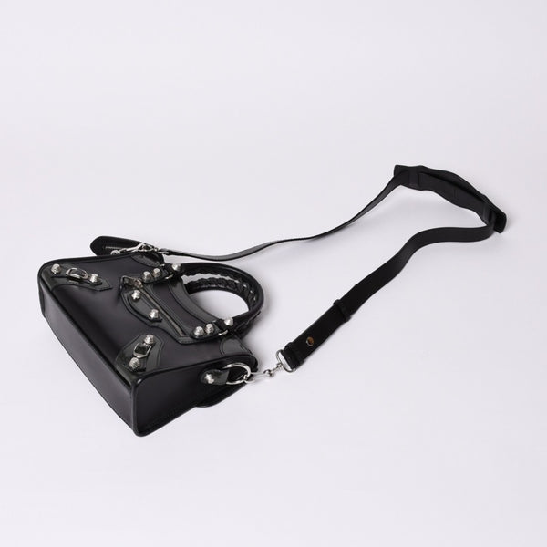 Very Good Condition BALENCIAGA Giant Mini City Handbag Shoulder Bag 2way Black 509544 Silver Hardware Used 4a000045