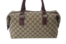 Load image into Gallery viewer, GUCCI グッチ ハンドバッグ 113009 GGキャンバス レザー ベージュ ボルドー シルバー金具 イタリア製 美品 中古 4b000158