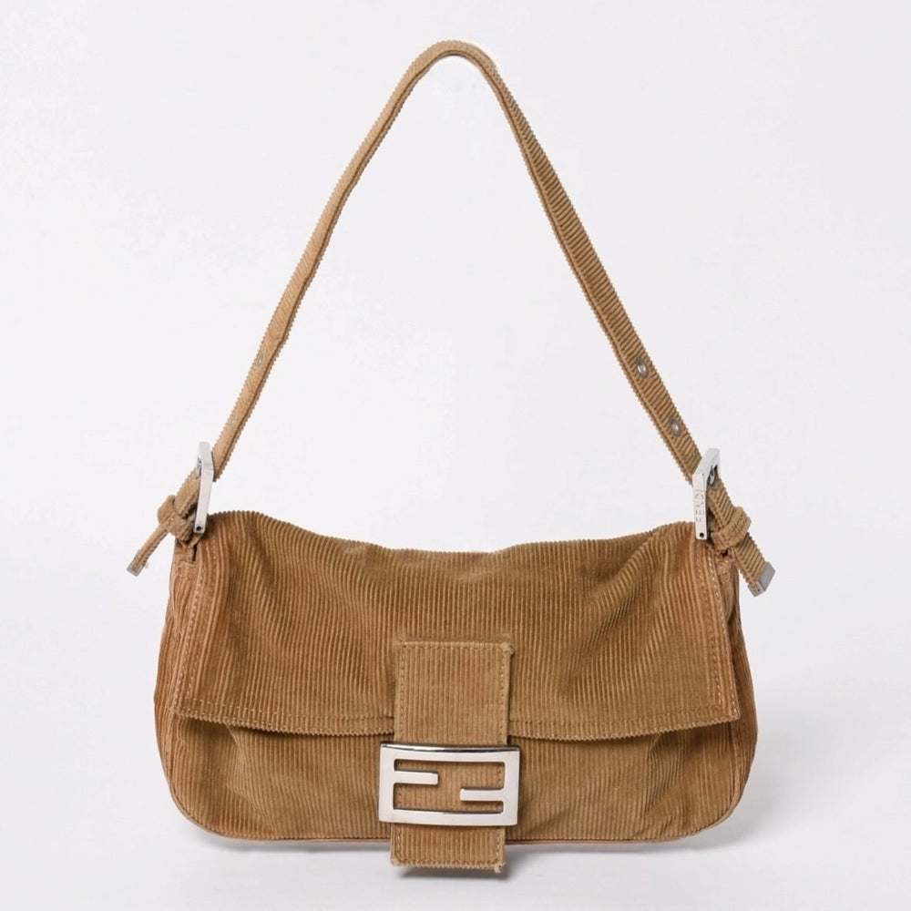 極美品 FENDI フェンディ マンマバケット ハンドバッグ 26424 コーデュロイ ベージュ 中古 4a000159