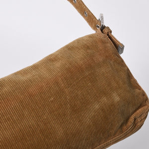 Very Good Condition FENDI Mamma Bucket Handbag 26424 Corduroy Beige Used 4a000159