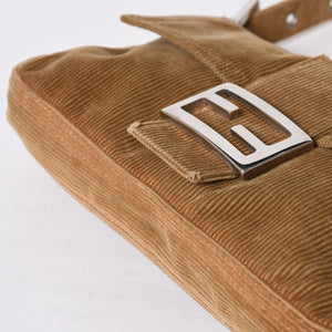 Very Good Condition FENDI Mamma Bucket Handbag 26424 Corduroy Beige Used 4a000159