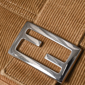 Very Good Condition FENDI Mamma Bucket Handbag 26424 Corduroy Beige Used 4a000159