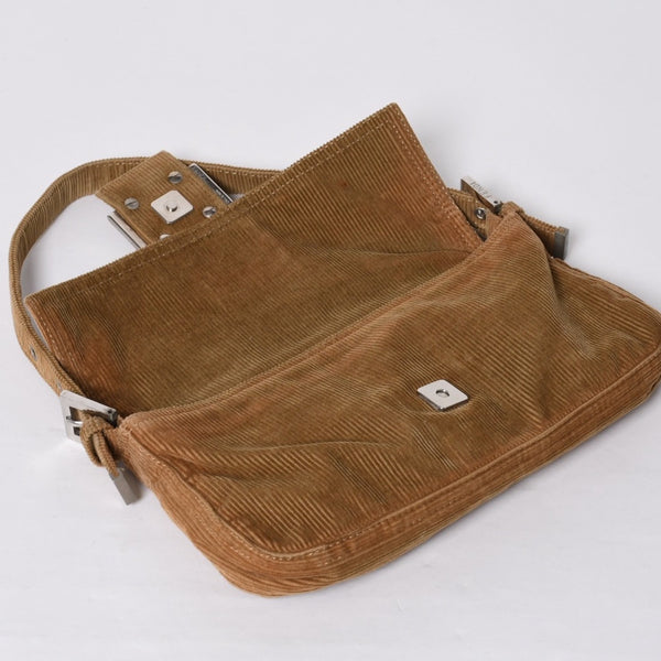 Very Good Condition FENDI Mamma Bucket Handbag 26424 Corduroy Beige Used 4a000159
