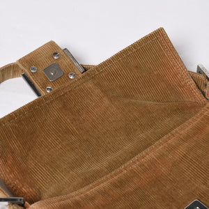 Very Good Condition FENDI Mamma Bucket Handbag 26424 Corduroy Beige Used 4a000159