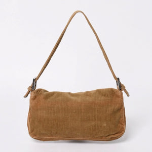 Very Good Condition FENDI Mamma Bucket Handbag 26424 Corduroy Beige Used 4a000159