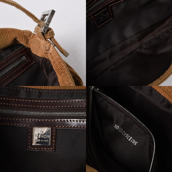 Very Good Condition FENDI Mamma Bucket Handbag 26424 Corduroy Beige Used 4a000159