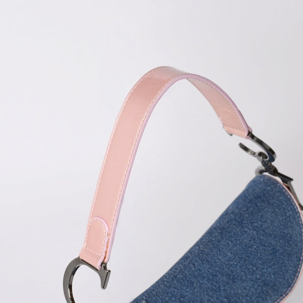 極美品 CHRISTIAN DIOR クリスチャンディオール サドルバッグ ワンショルダーバッグ ガリアーノ期 デニム ピンク 中古 4a000166
