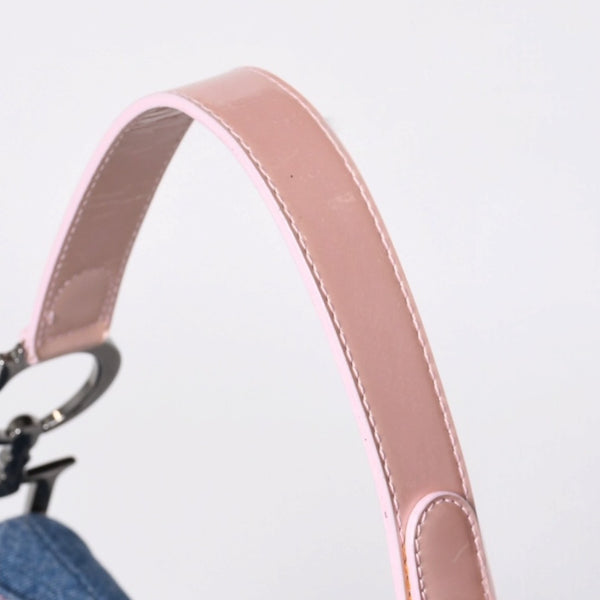 極美品 CHRISTIAN DIOR クリスチャンディオール サドルバッグ ワンショルダーバッグ ガリアーノ期 デニム ピンク 中古 4a000166