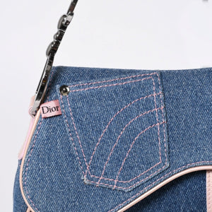 極美品 CHRISTIAN DIOR クリスチャンディオール サドルバッグ ワンショルダーバッグ ガリアーノ期 デニム ピンク 中古 4a000166