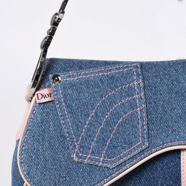 極美品 CHRISTIAN DIOR クリスチャンディオール サドルバッグ ワンショルダーバッグ ガリアーノ期 デニム ピンク 中古 4a000166