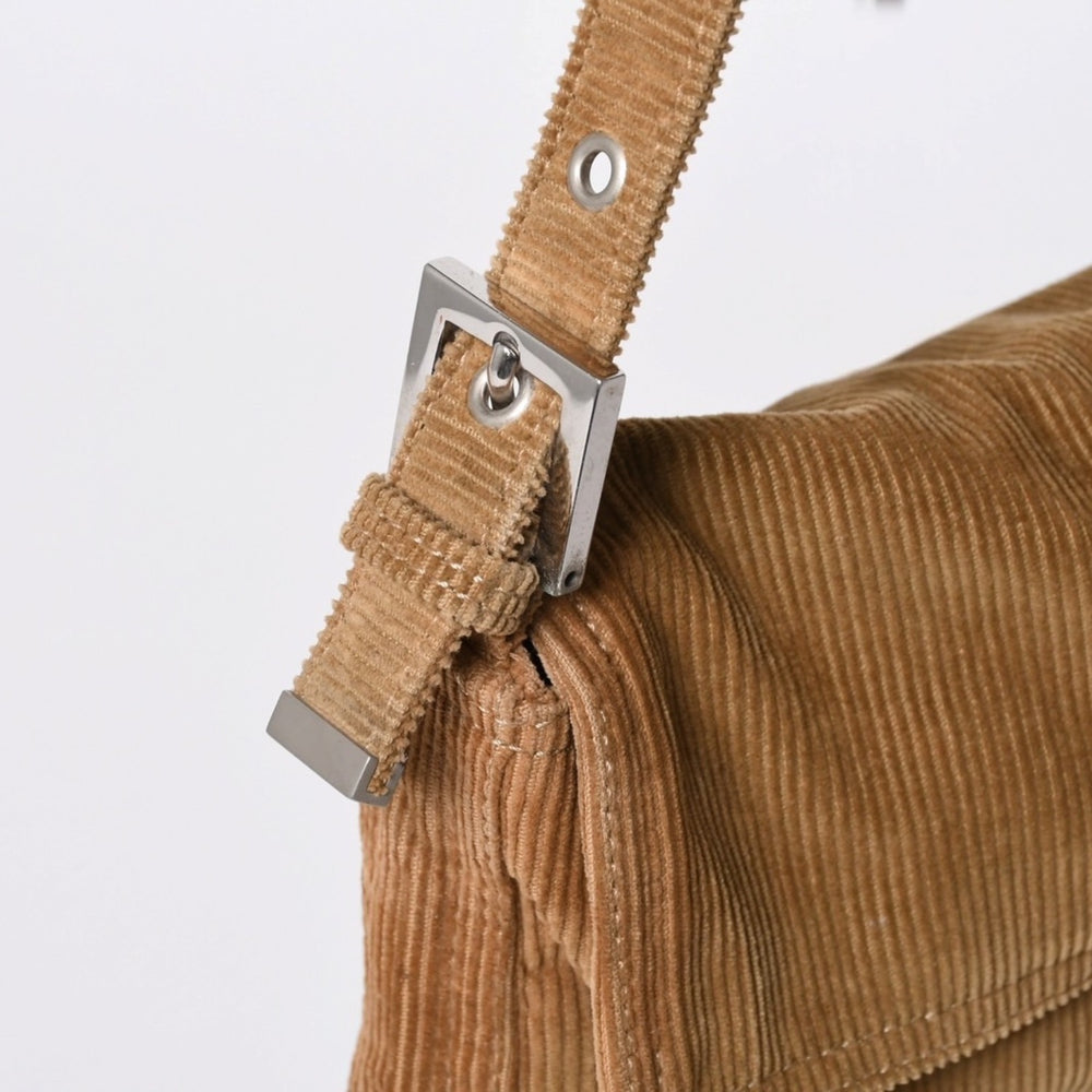 極美品 FENDI フェンディ マンマバケット ハンドバッグ 26424 コーデュロイ ベージュ 中古 4a000159