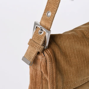 Very Good Condition FENDI Mamma Bucket Handbag 26424 Corduroy Beige Used 4a000159