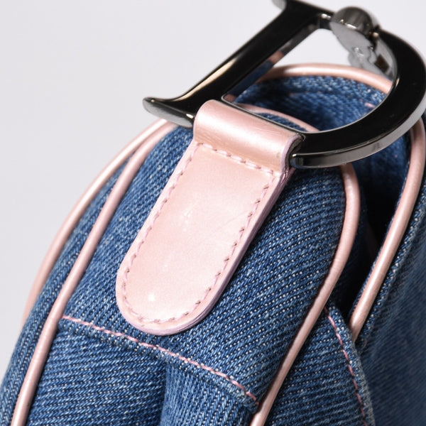極美品 CHRISTIAN DIOR クリスチャンディオール サドルバッグ ワンショルダーバッグ ガリアーノ期 デニム ピンク 中古 4a000166