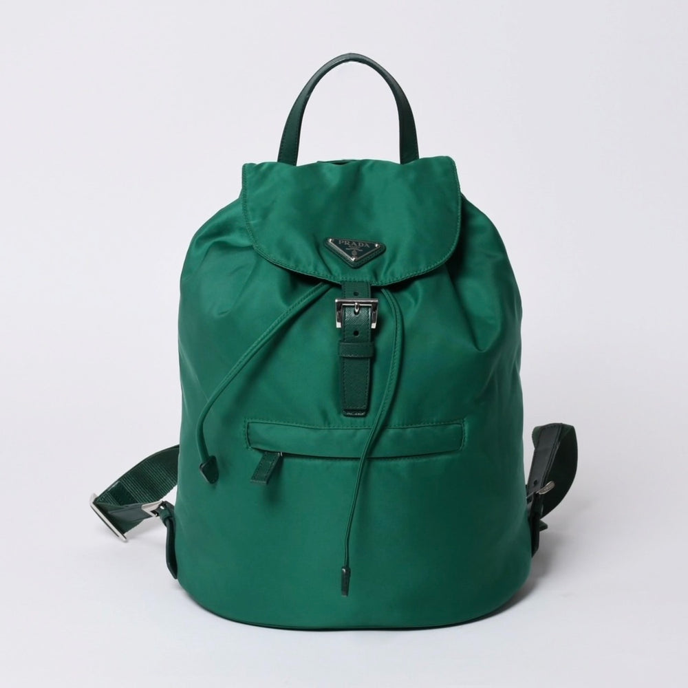極美品 PRADA プラダ リュックサック バックパック BZ0032 グリーン ナイロン サフィアーノレザー 中古 4a000141