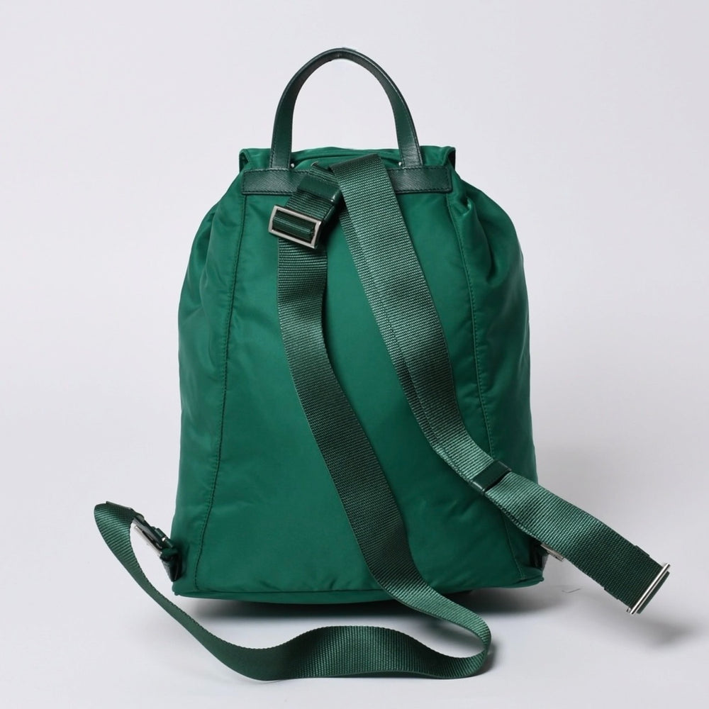 極美品 PRADA プラダ リュックサック バックパック BZ0032 グリーン ナイロン サフィアーノレザー 中古 4a000141