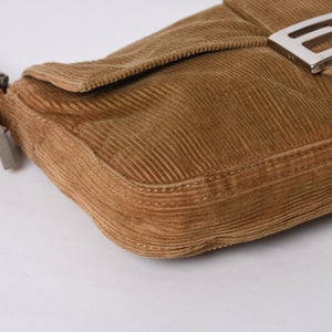 Very Good Condition FENDI Mamma Bucket Handbag 26424 Corduroy Beige Used 4a000159