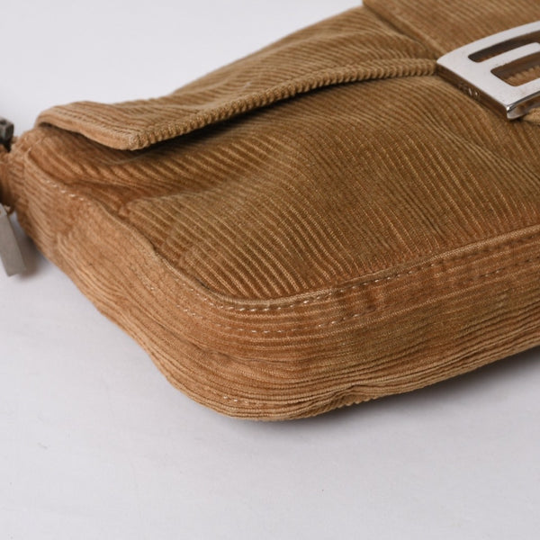 Very Good Condition FENDI Mamma Bucket Handbag 26424 Corduroy Beige Used 4a000159