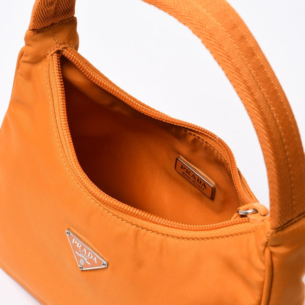 Very Good Condition PRADA Hobo One Shoulder Bag MV515 Triangle Logo Triangle Logo Plate Nylon Orange Used 4a000142