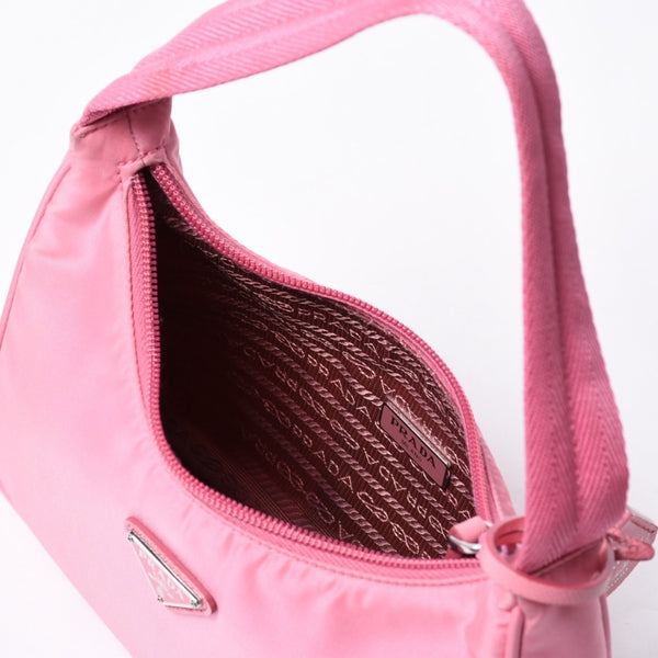 Very Good Condition PRADA Hobo One Shoulder Bag MV515 Triangle Logo Triangle Logo Plate Nylon Pink Used 4a000164