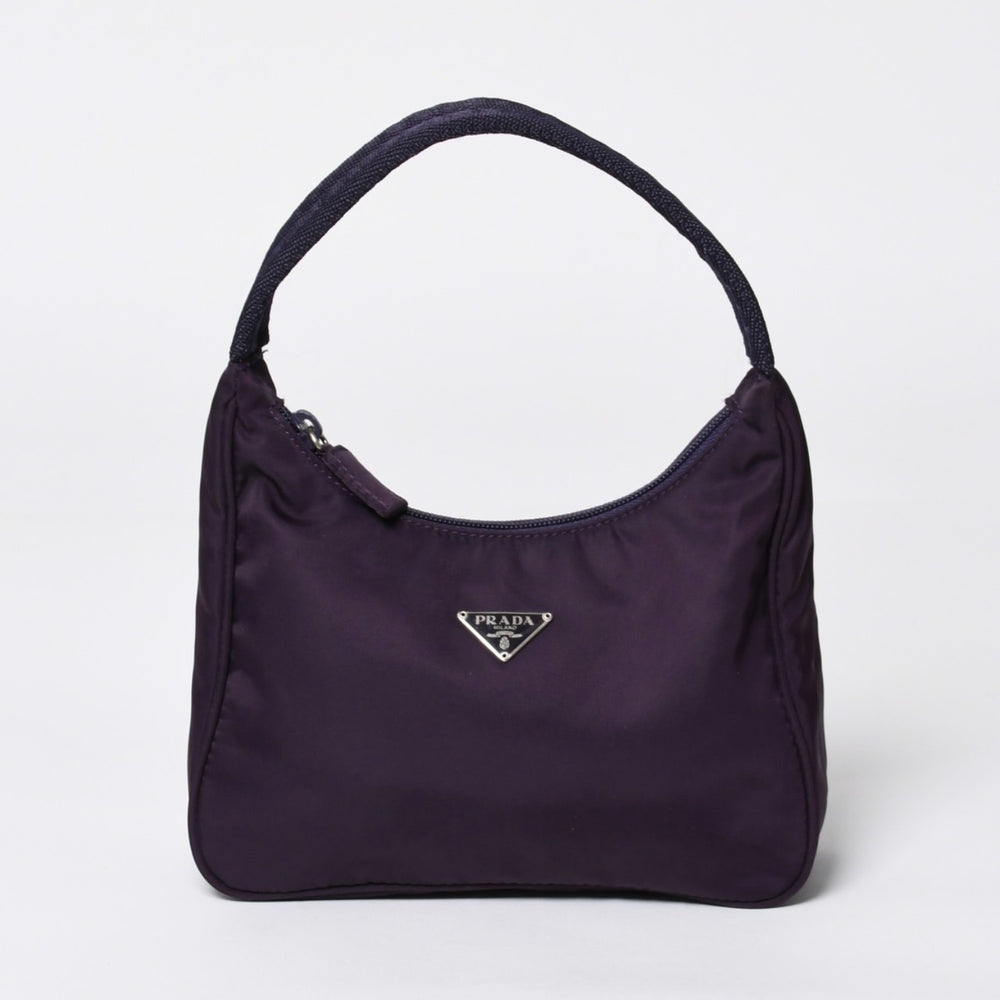 極美品 PRADA プラダ ホーボー ワンショルダーバッグ MV515 トライアングルロゴ 三角ロゴプレート ナイロン パープル 中古 4a000164