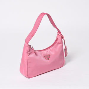 Very Good Condition PRADA Hobo One Shoulder Bag MV515 Triangle Logo Triangle Logo Plate Nylon Pink Used 4a000164