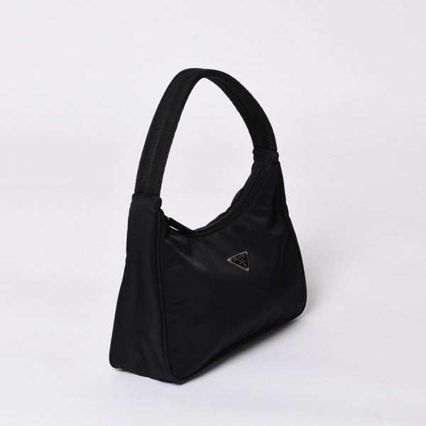 極美品 PRADA プラダ ホーボー ワンショルダーバッグ MV515 トライアングルロゴ 三角ロゴプレート ナイロン ブラック 中古 4a000145