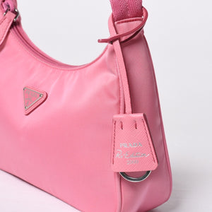 Very Good Condition PRADA Hobo One Shoulder Bag MV515 Triangle Logo Triangle Logo Plate Nylon Pink Used 4a000164