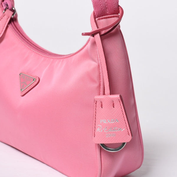 Very Good Condition PRADA Hobo One Shoulder Bag MV515 Triangle Logo Triangle Logo Plate Nylon Pink Used 4a000164
