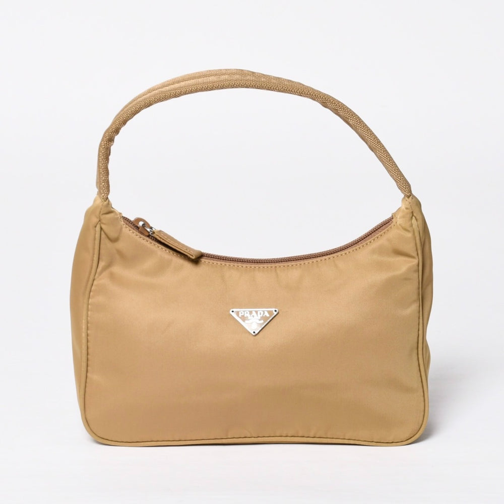 極美品 PRADA プラダ ホーボー ワンショルダーバッグ MV515 トライアングルロゴ 三角ロゴプレート ナイロン ベージュ 中古 4a000163