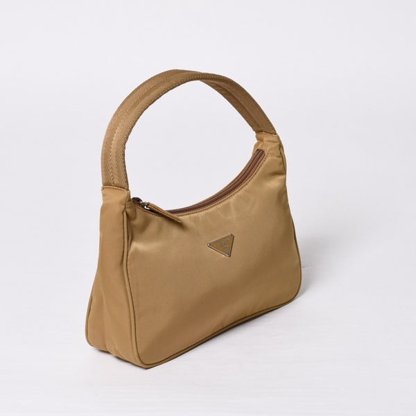 Very Good Condition PRADA Hobo One Shoulder Bag MV515 Triangle Logo Triangle Logo Plate Nylon Beige Used 4a000163