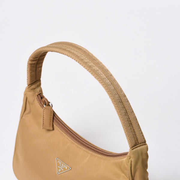 Very Good Condition PRADA Hobo One Shoulder Bag MV515 Triangle Logo Triangle Logo Plate Nylon Beige Used 4a000163