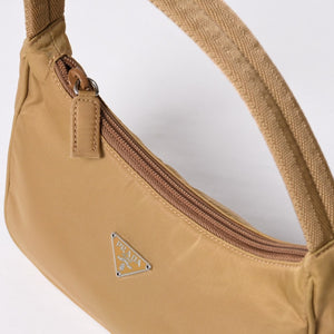Very Good Condition PRADA Hobo One Shoulder Bag MV515 Triangle Logo Triangle Logo Plate Nylon Beige Used 4a000163