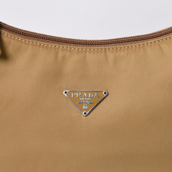 Very Good Condition PRADA Hobo One Shoulder Bag MV515 Triangle Logo Triangle Logo Plate Nylon Beige Used 4a000163