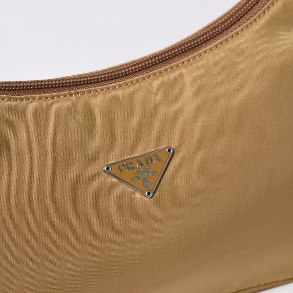 Very Good Condition PRADA Hobo One Shoulder Bag MV515 Triangle Logo Triangle Logo Plate Nylon Beige Used 4a000163