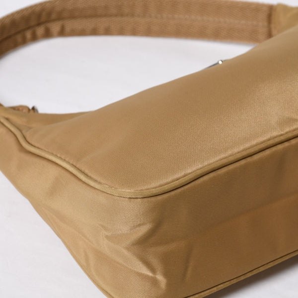 Very Good Condition PRADA Hobo One Shoulder Bag MV515 Triangle Logo Triangle Logo Plate Nylon Beige Used 4a000163