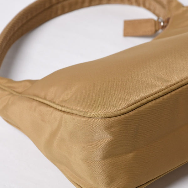 Very Good Condition PRADA Hobo One Shoulder Bag MV515 Triangle Logo Triangle Logo Plate Nylon Beige Used 4a000163