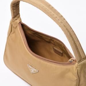 Very Good Condition PRADA Hobo One Shoulder Bag MV515 Triangle Logo Triangle Logo Plate Nylon Beige Used 4a000163