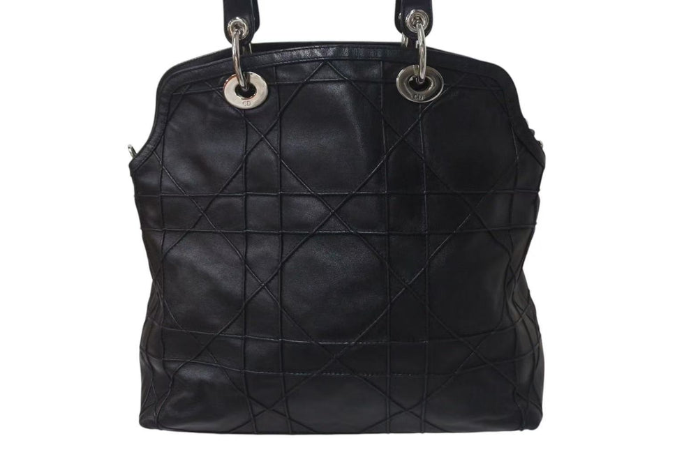 Christian Dior クリスチャンディオール グランヴィル ハンドバッグ 08-MA-0142 カナージュ ラムスキン ブラック 美品 中古 4b000163