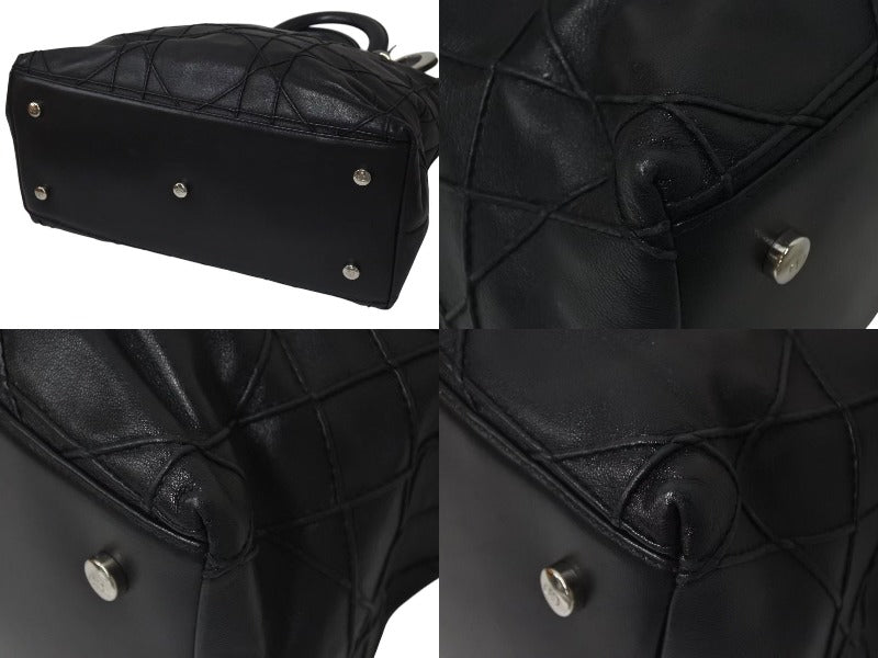 Christian Dior クリスチャンディオール グランヴィル ハンドバッグ 08-MA-0142 カナージュ ラムスキン ブラック 美品 中古 4b000163