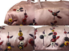 画像をギャラリービューアに読み込む, PRADA プラダ ハンドバッグ 刺繍 ミニハンドバッグ B11063 ピンク系 サテン シルバー金具 美品 中古 4b000165