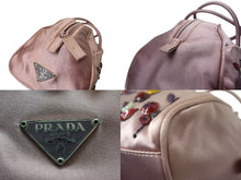 画像をギャラリービューアに読み込む, PRADA プラダ ハンドバッグ 刺繍 ミニハンドバッグ B11063 ピンク系 サテン シルバー金具 美品 中古 4b000165