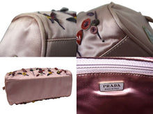画像をギャラリービューアに読み込む, PRADA プラダ ハンドバッグ 刺繍 ミニハンドバッグ B11063 ピンク系 サテン シルバー金具 美品 中古 4b000165