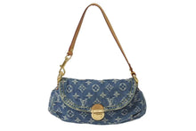 Load image into Gallery viewer, LOUIS VUITTON ルイヴィトン モノグラムデニム ミニプリーティ ハンドバッグ M95050 ヌメ革 ブルー ゴールド金具 美品 中古 4b000168