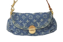 Load image into Gallery viewer, LOUIS VUITTON ルイヴィトン モノグラムデニム ミニプリーティ ハンドバッグ M95050 ヌメ革 ブルー ゴールド金具 美品 中古 4b000168
